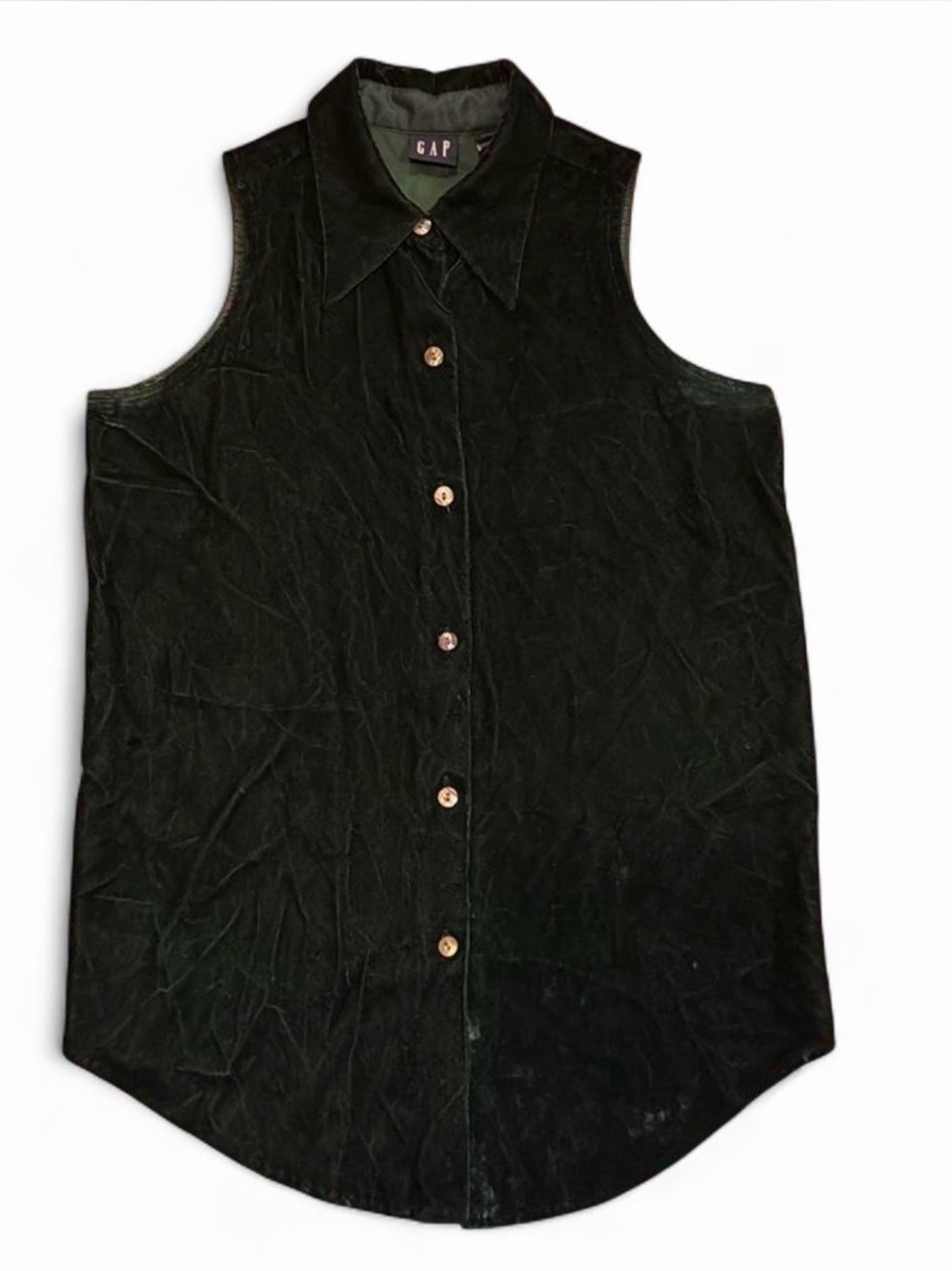 Vintage GAP Dark Green Velvet Sleeveless Button-Down Top